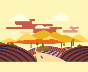 Vineyard Landscape Flat Vector