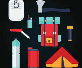 Camping Supplies Knolling Elements Vector Pack