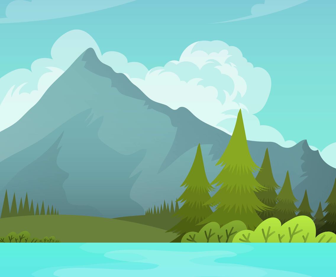 Flat Mountain Landscape with lake Vector Background Illustration