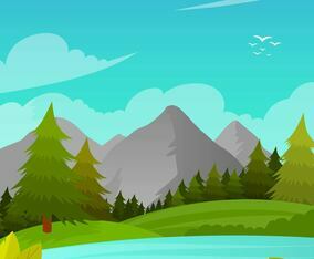 Flat Mountain Landscape First Person Vector Background Illustration