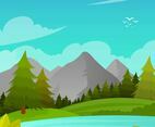 Flat Mountain Landscape First Person Vector Background Illustration