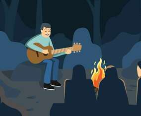 Music Around Campfire Vector Illustration