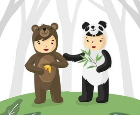Kids In Bear Costume Vector