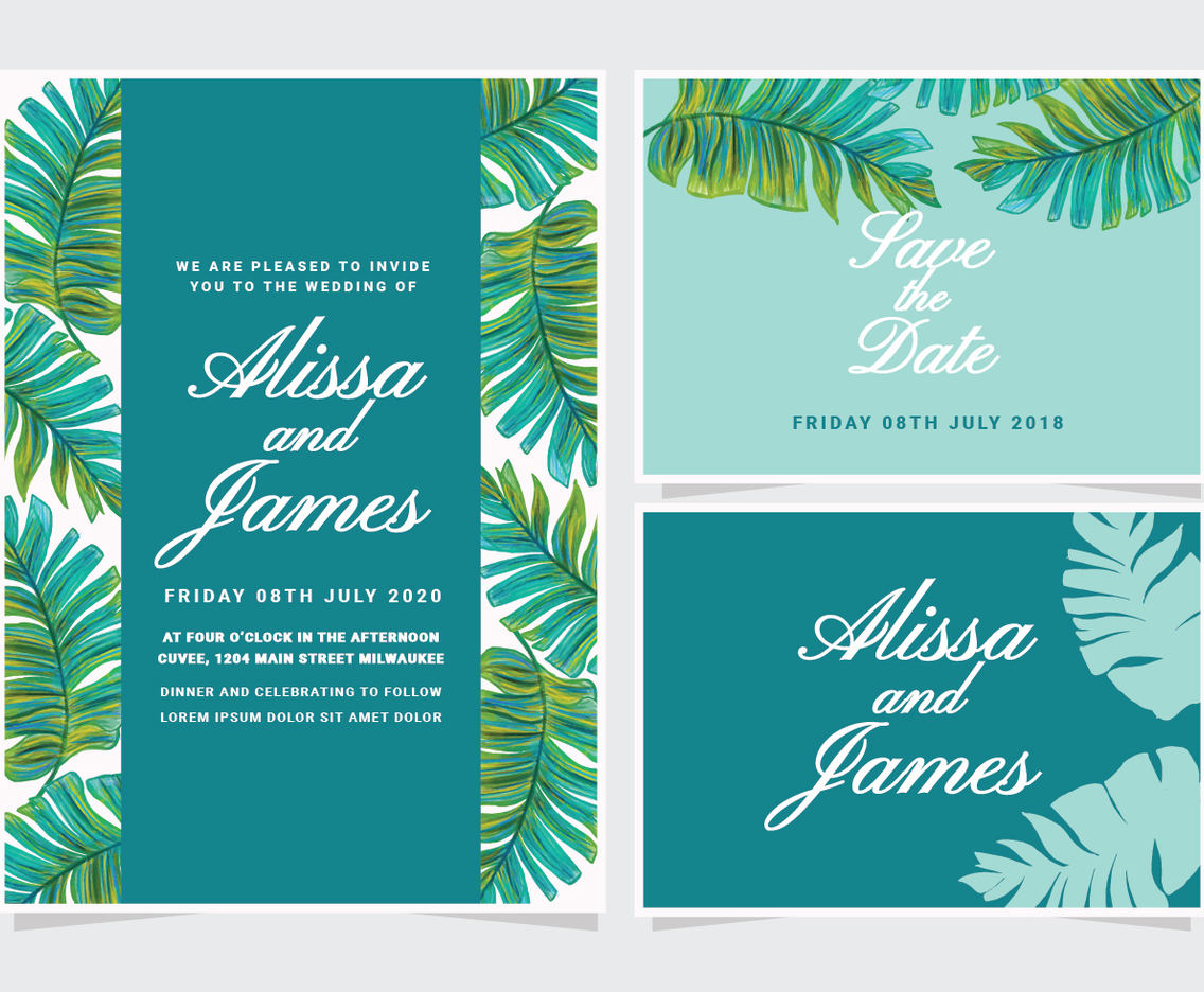 Vector Banana Leaf Wedding Invitation