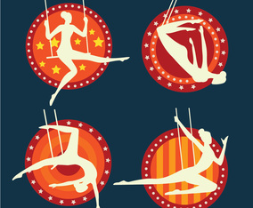 Set of Performing Acrobatic Trapeze Artist