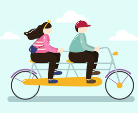 Happy Couple Ride Tandem Bike Vector