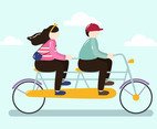 Happy Couple Ride Tandem Bike Vector