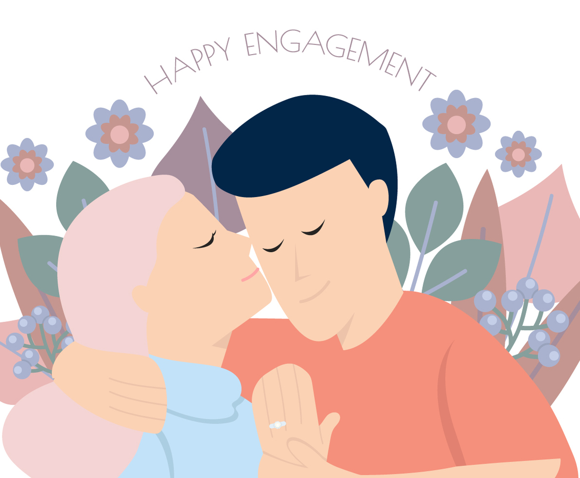 Happy Engagement Floral Couple