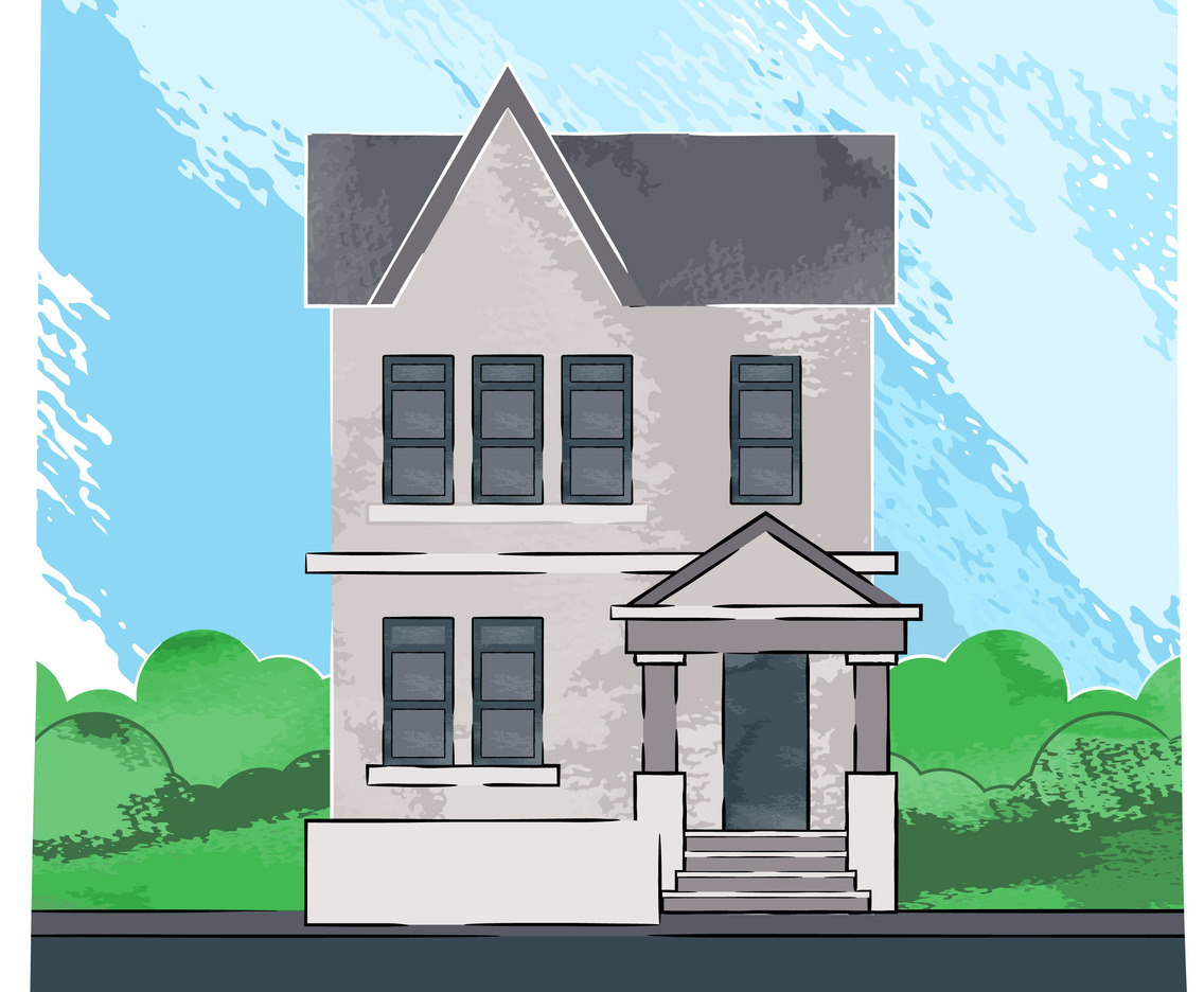 Hand Made Vector Sketch Of Old House Watercolor Artwork