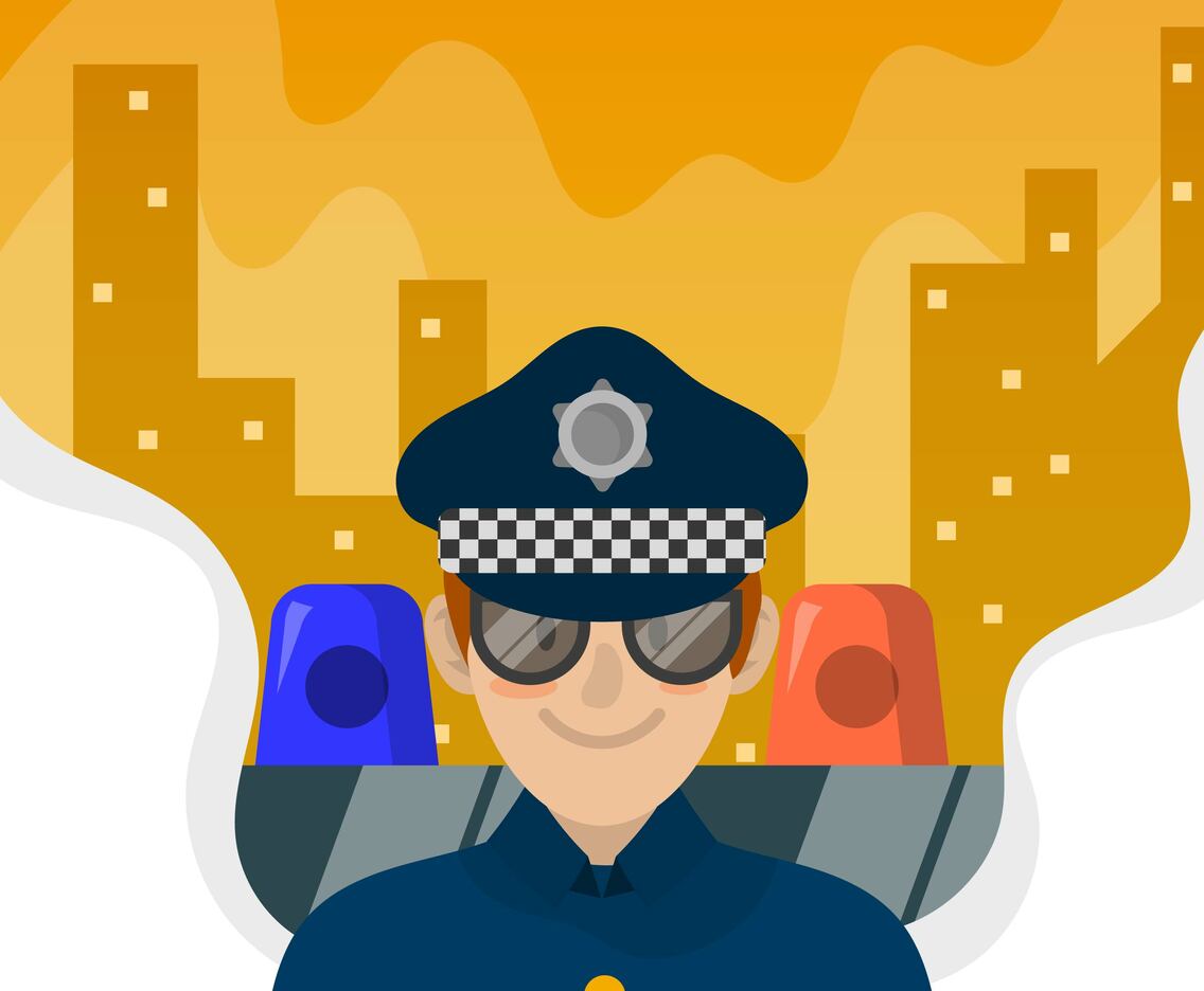Flat Police Officer with City Background Vector  Illustration
