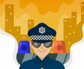Flat Police Officer with City Background Vector  Illustration