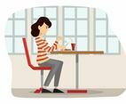 People Eating At Restaurant Illustration Vector