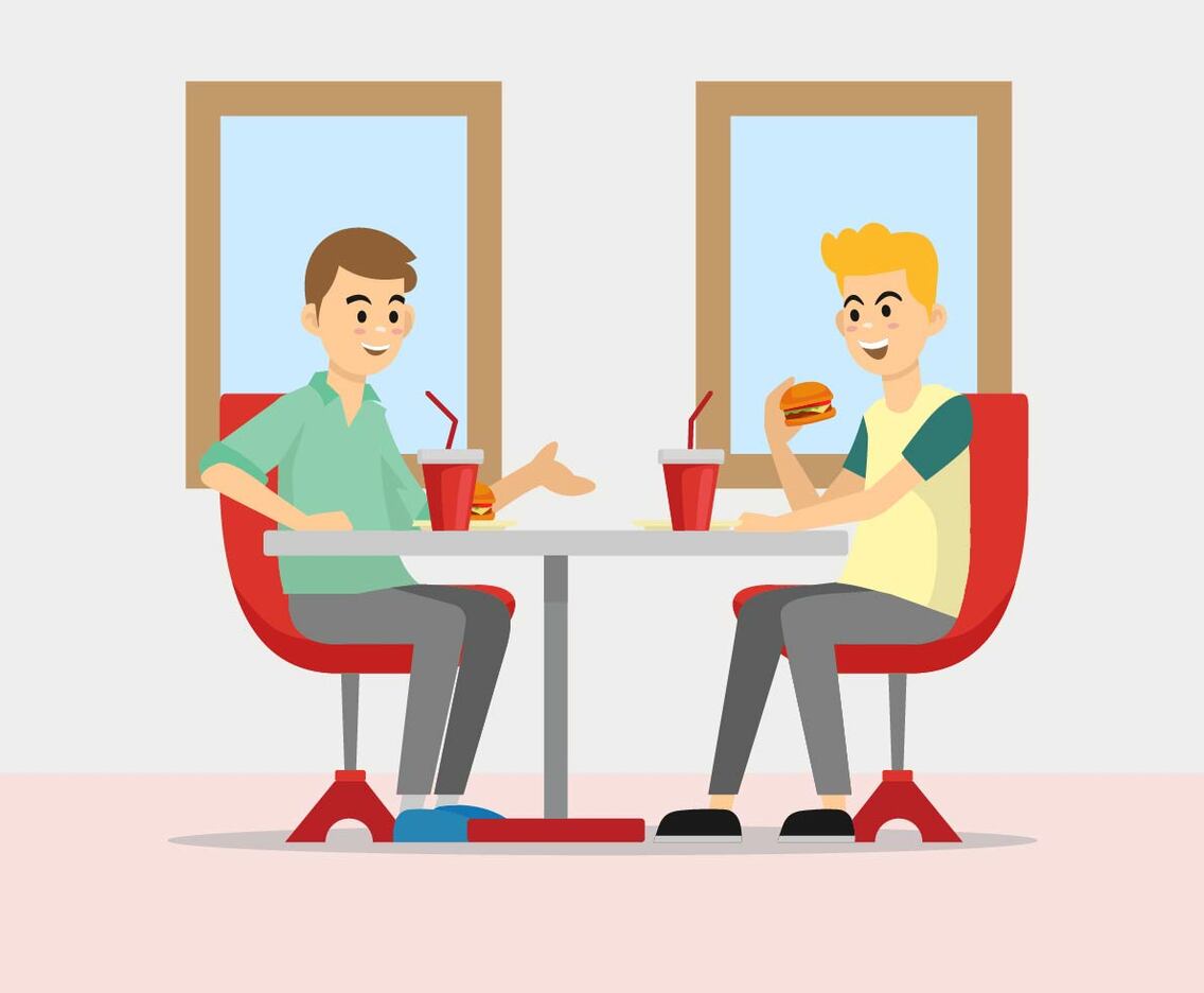 People Eating At Restaurant Illustration Vector