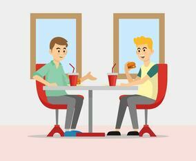 People Eating At Restaurant Illustration Vector