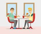 People Eating At Restaurant Illustration Vector