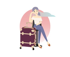 Woman Sitting With Suitcase