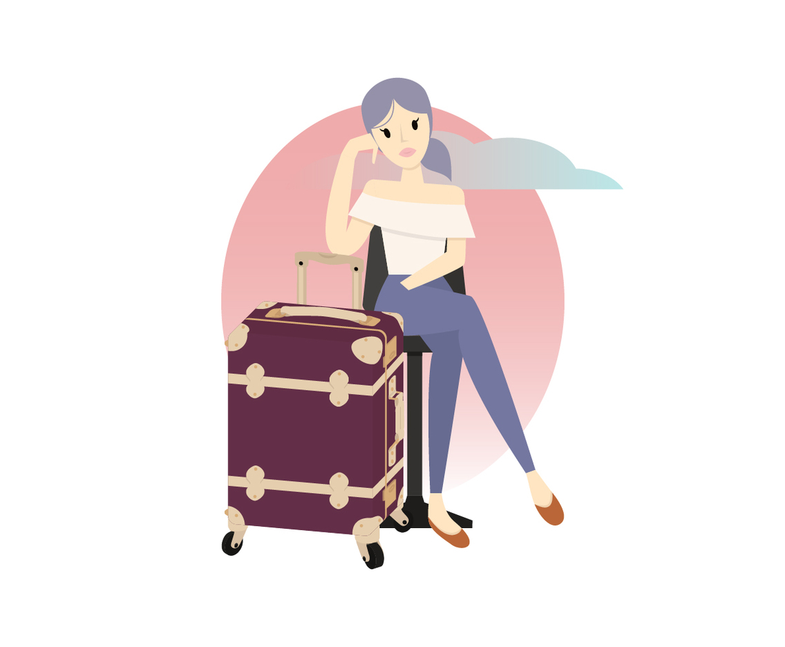 Woman Sitting With Suitcase