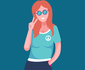 Woman illustration in peace hand pose