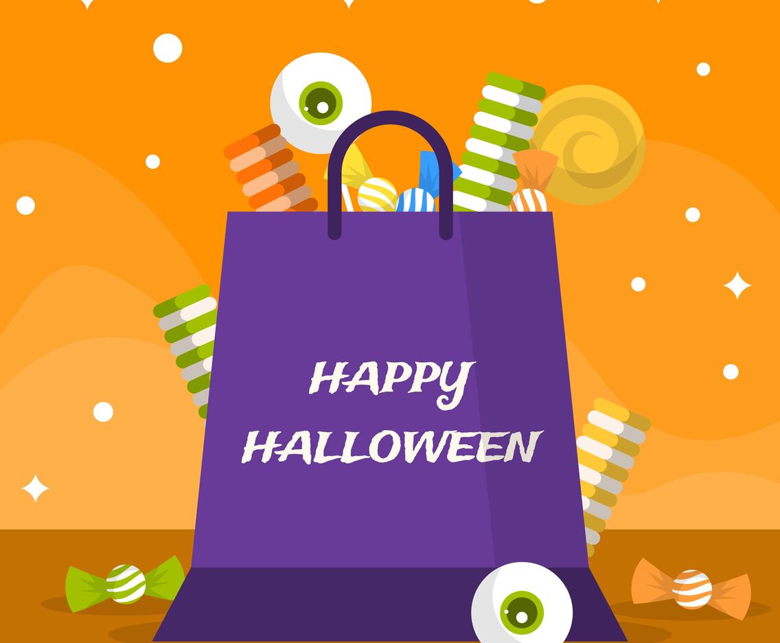 Flat Halloween Candy In Bag Vector Illustration