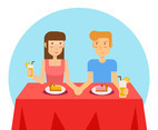 Couple Date Eating at Restaurant Vector