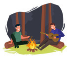 Music Around Campfire Vector Illustration