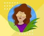 Flat Girl With Red Wavy Hair And Glasses Character Vector Illustration