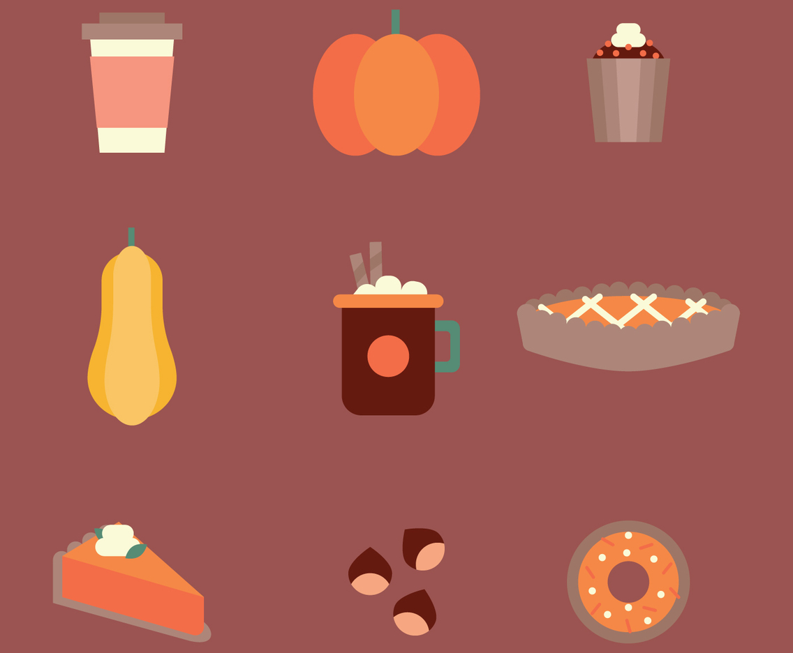 Flat Pumpkin Spiced Food Icons