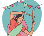Girl Dancing With Dandiya Sticks