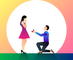 Getting Up On His Knee A Man Proposes A Woman To Marry Vector Illustration