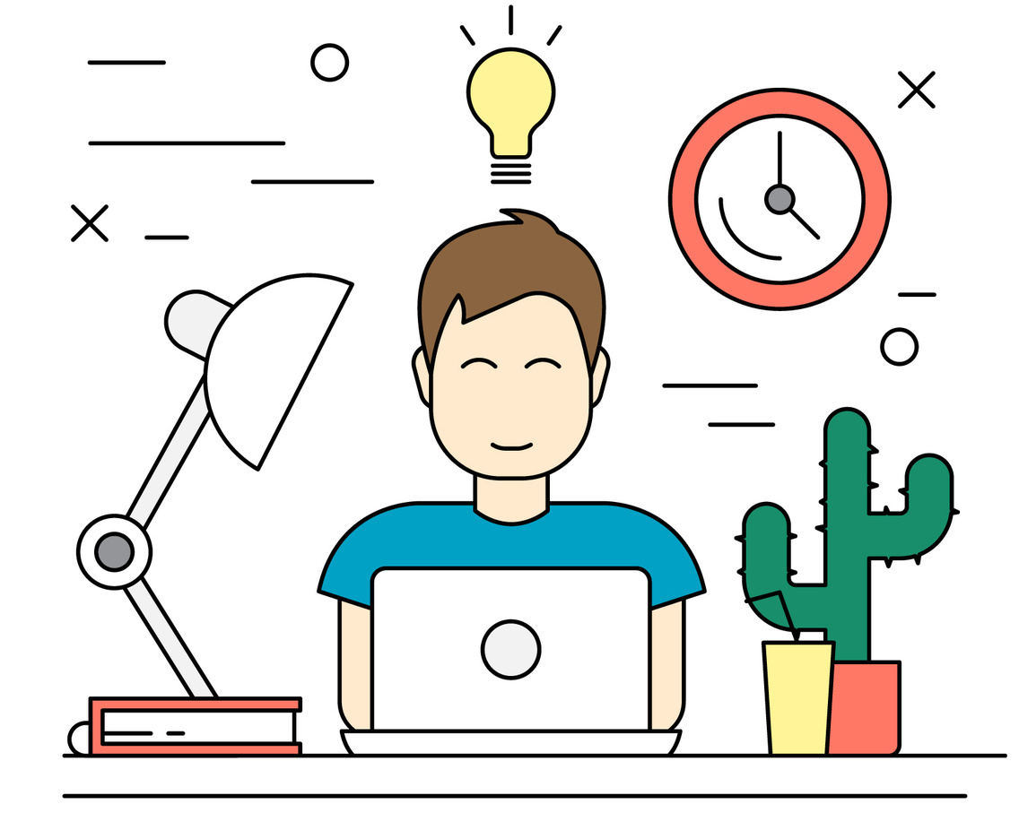 Young Character Working