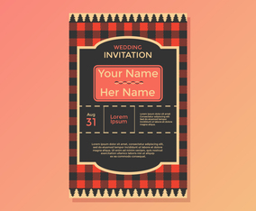 Buffalo Plaid Wedding Invitation Vector