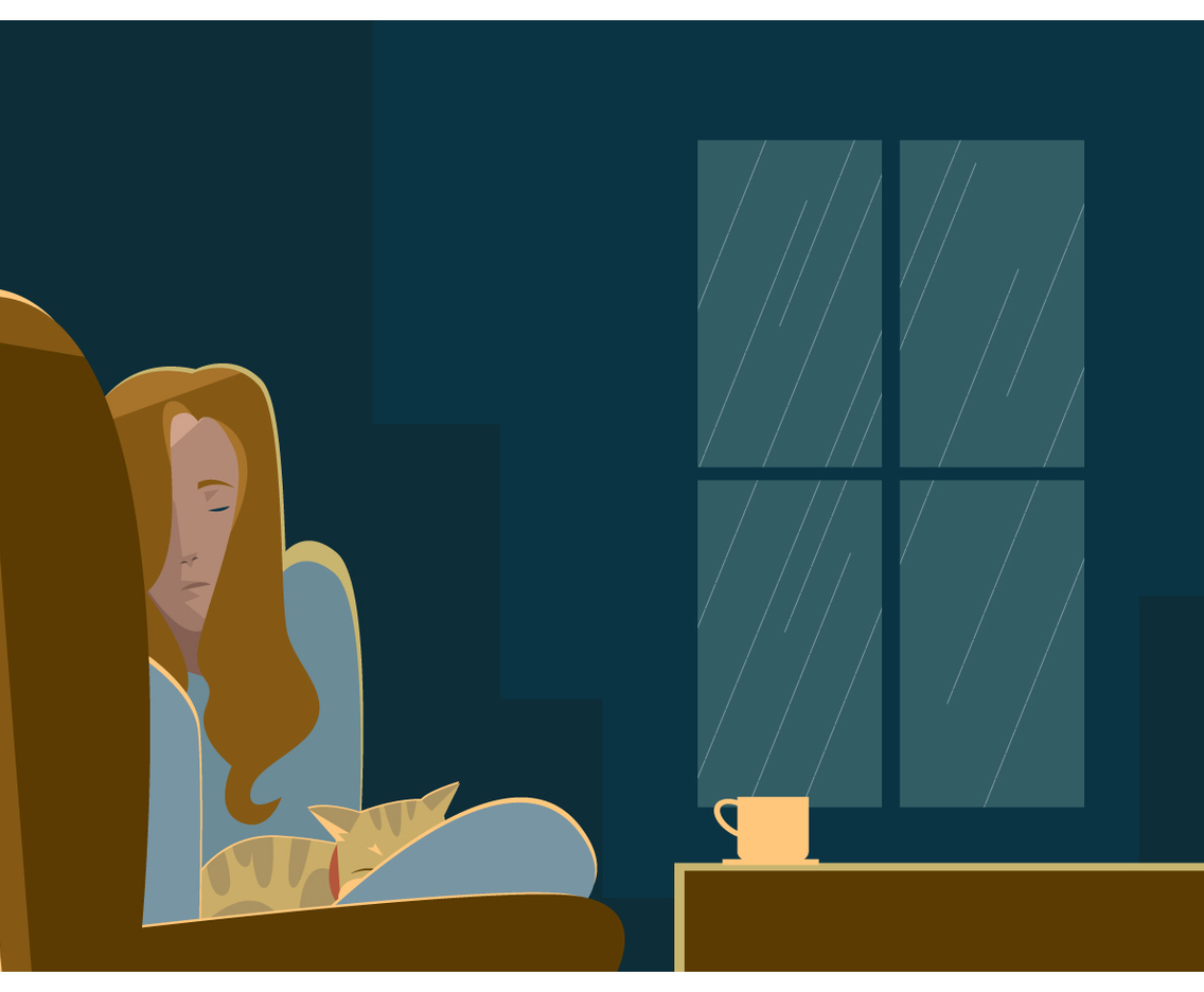 Girl and Her Cat Sleeping Vector