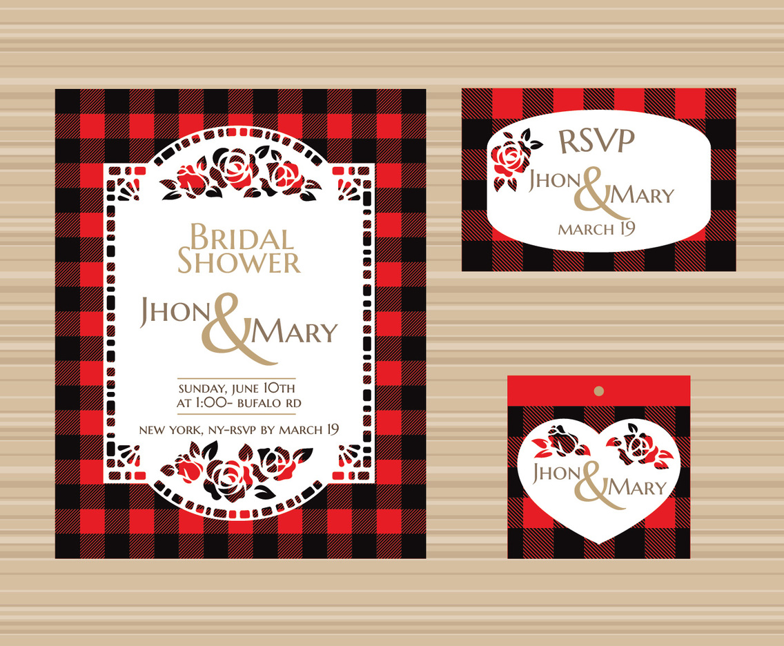 Beautiful Bridal Shower Invitation Template with Bufallo Plaid Theme