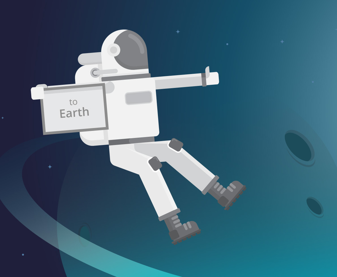 Hitch Hiker Illustration. Astronaut character for hitch hiking trip.