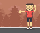 Hitch Hiker Illustration. Young Man character for hitch hiking trip.