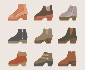 Illustration of female fall boots set or winter shoes