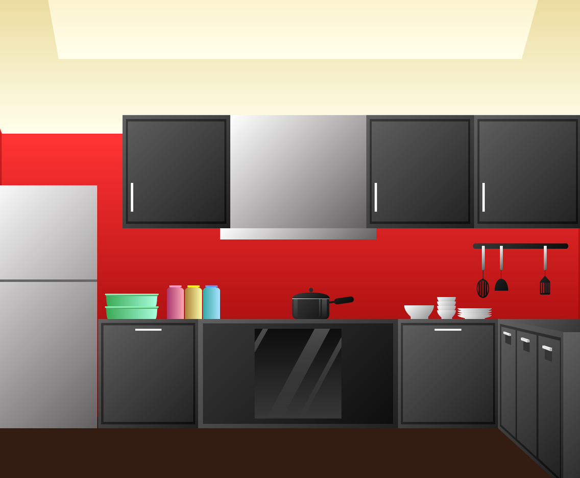 Realistic Kitchen Room Design Elements Vector