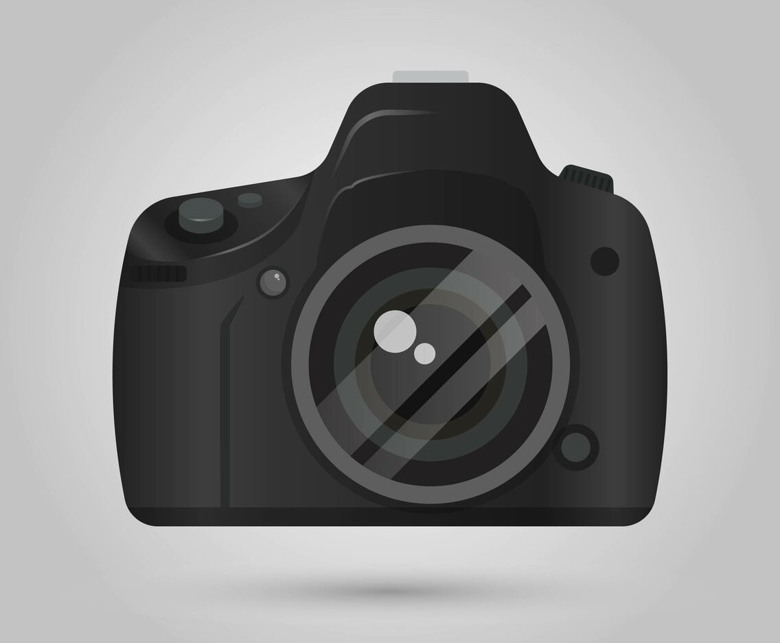 Realistic DSLR Camera Front View With Gradient background Vector Illustration