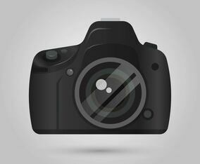 Realistic DSLR Camera Front View With Gradient background Vector Illustration