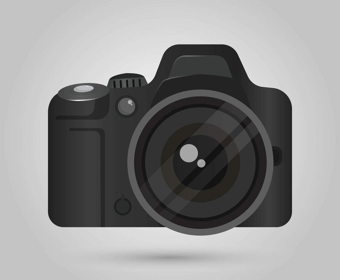Realistic DSLR Camera Front View With Gradient background Vector Illustration