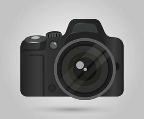 Realistic DSLR Camera Front View With Gradient background Vector Illustration