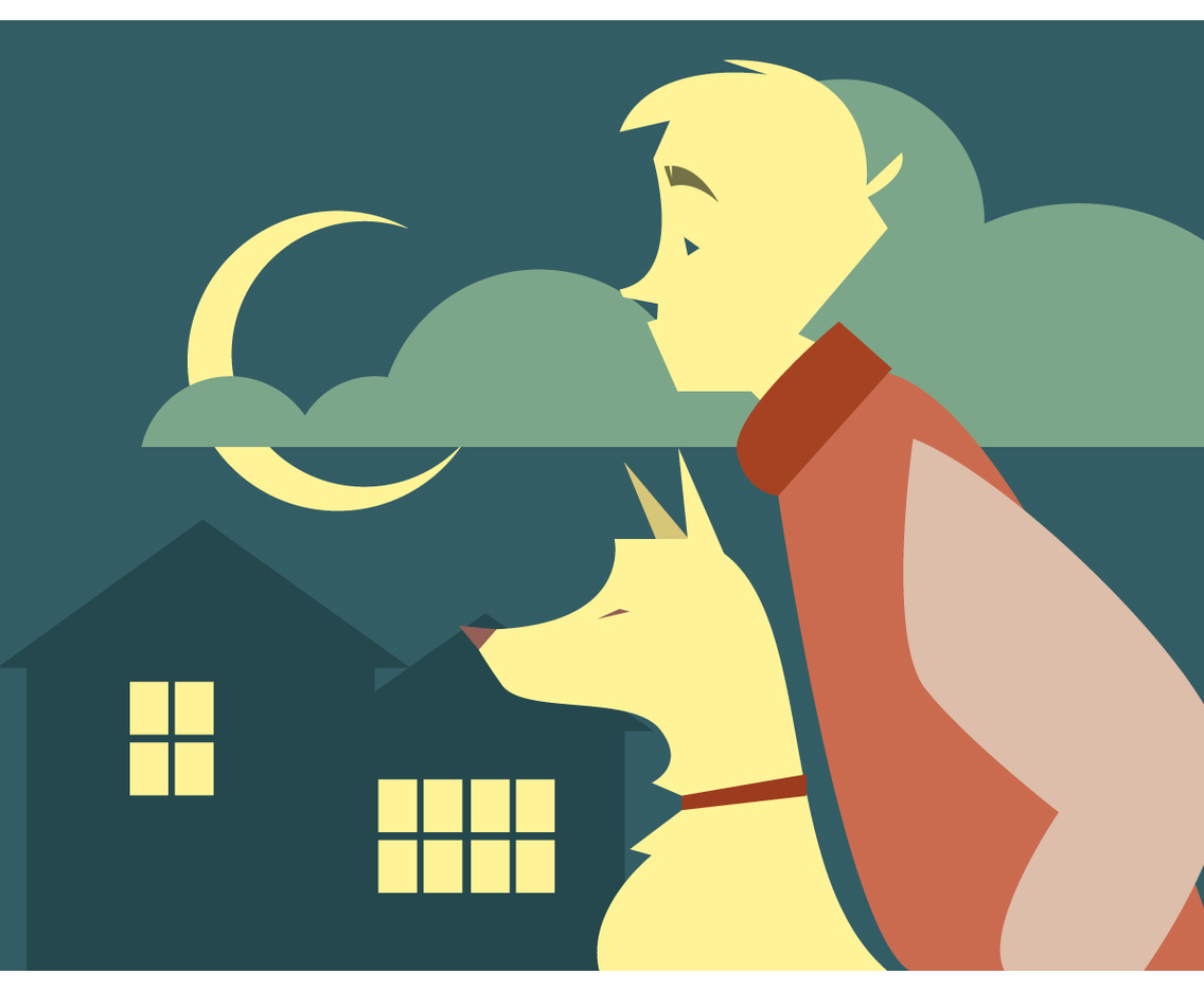 Night of a Boy and His Dog Vector
