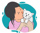 Girl and Her Cat Vector Illustration