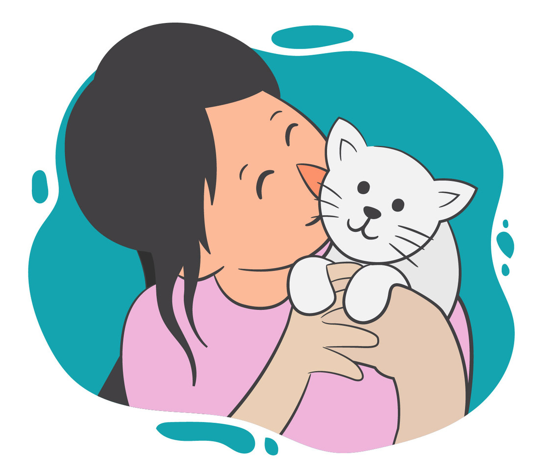 Girl and Her Cat Vector Illustration