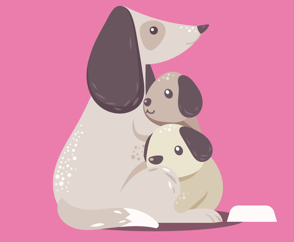 Happy Dog Family Together Mother and Baby