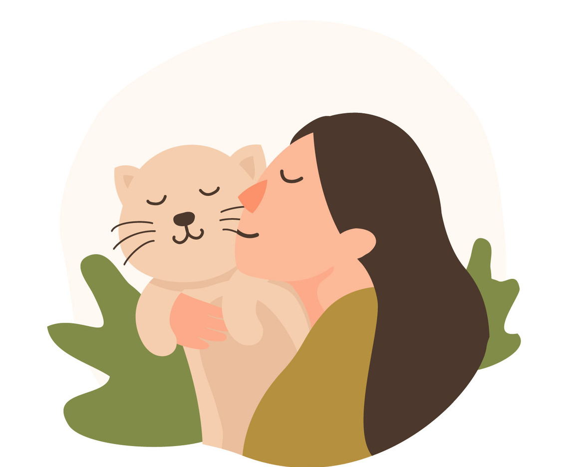 Girl and Her Cat Vector Illustration