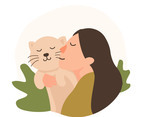 Girl and Her Cat Vector Illustration