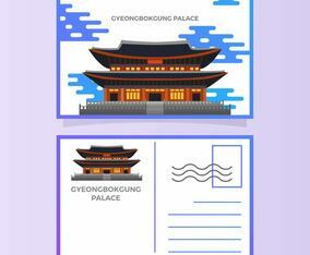 Flat Gyeongbokgung Palace Postcard Vector Illustration