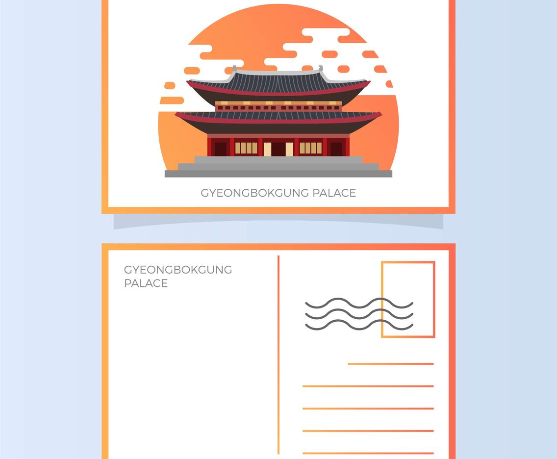 Flat Gyeongbokgung Palace Postcard Vector Illustration