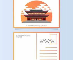 Flat Gyeongbokgung Palace Postcard Vector Illustration
